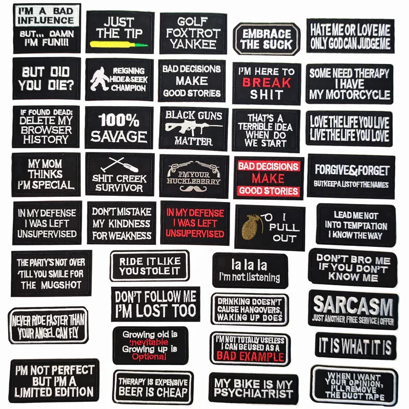 40pcs English Words Patches Embroidery Armband Badge Iron On Punk Rock Clothes Backpack Jeans Stickers DIY Coats Hats Appliqued