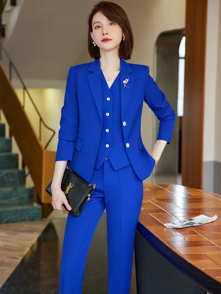 Women Formal 3 Pieces Set Blazer Vest and Pant Suit Red Navy Black Blue For  Office Ladies Business Work Career Wear