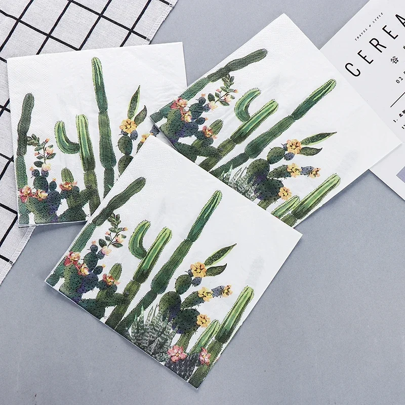 Cactus Colourful Printed Tissue Paper Birthday Festival Party Square Tissue Paper Lipstick Table Setting Placemat 20pcs/pa