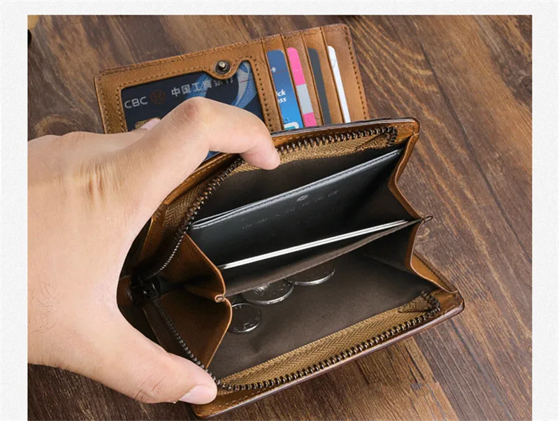 Vintage fashion handmade designer top layer cowhide leather youth wallet simple casual outdoor short purse for men and women