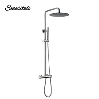 Brushed Nickel Thermostatic Shower Faucets Sets Wall Mount Brass Bathroom Mixer Rainshower Faucet Rainfall Shower Systems Thermo 2