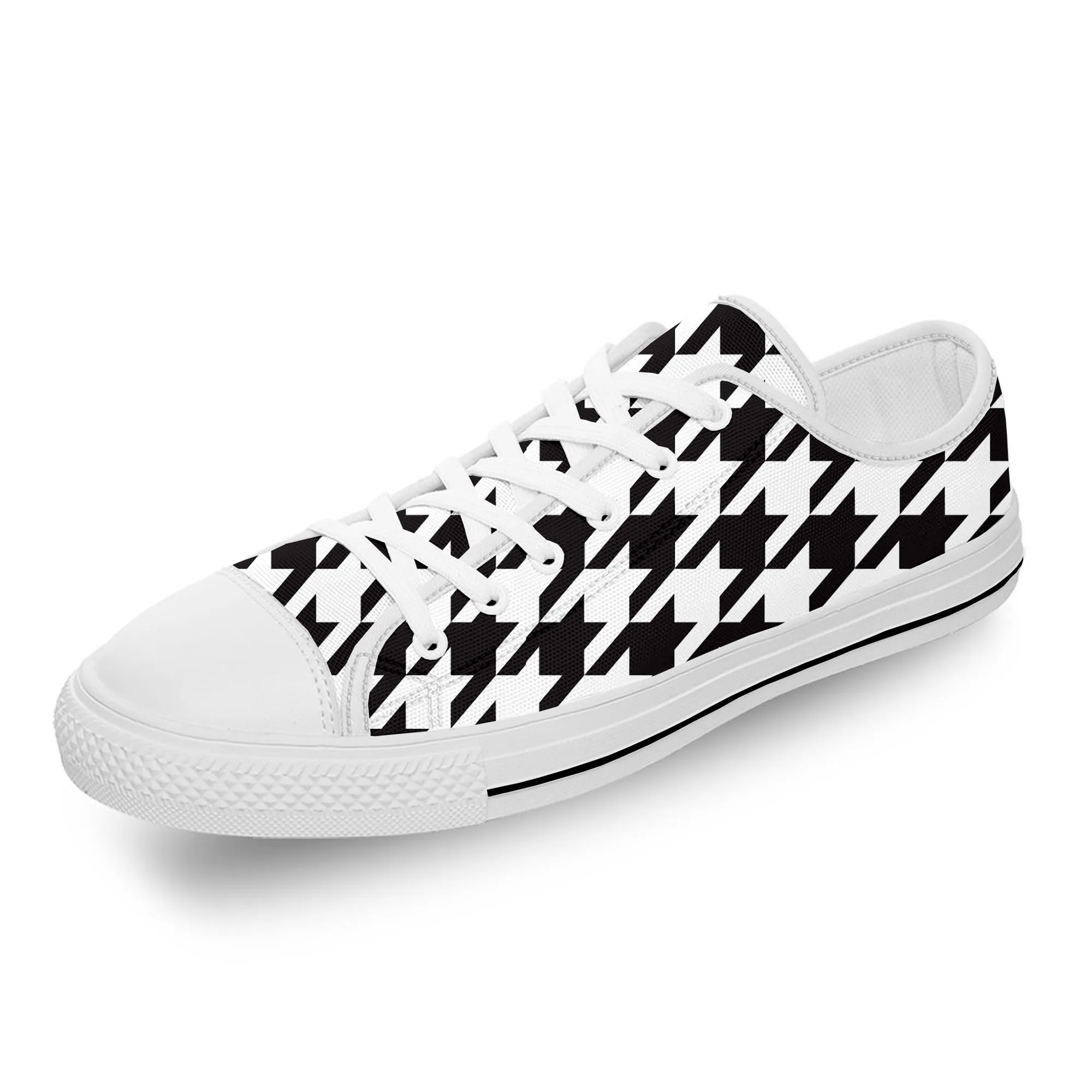 Houndstooth Pattern Aesthetic White Cloth Fashion 3D Print Low Top Canvas Shoes Men Women Lightweight Breathable Sneakers