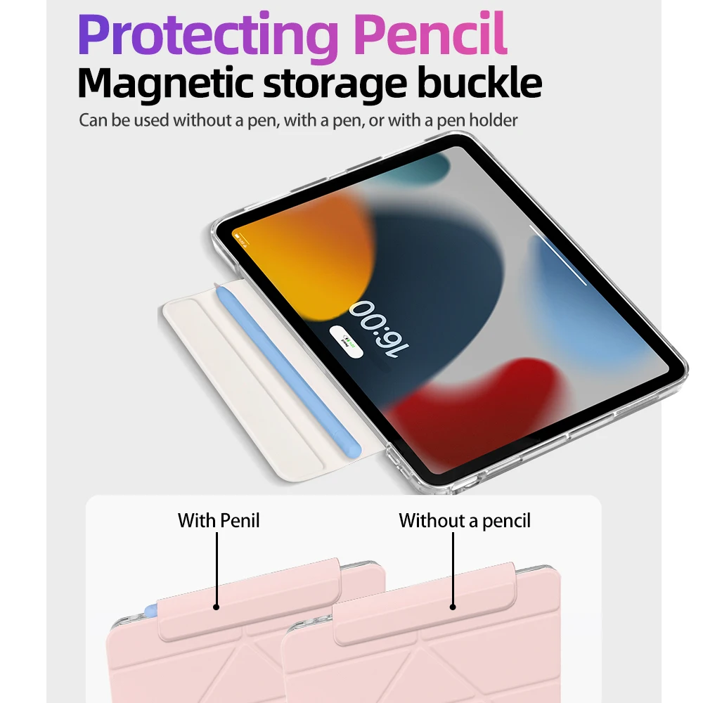 Magnetic Buckle Pencil Sleeve Case with Clear Acrylic Back, Adjustable Angles, and Auto Wake/Sleep