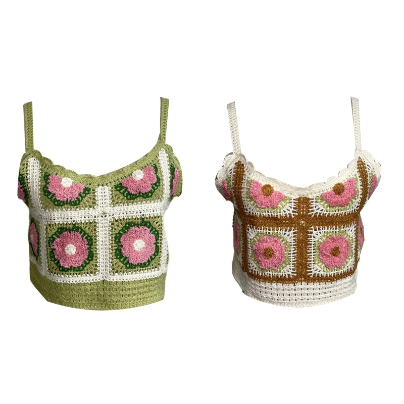 

Women's Knit for Tank Tops All-match Vest Tops Sleeveless Crop Top Summer Crocheted Embroidered Vest Tops for Holid 10CF