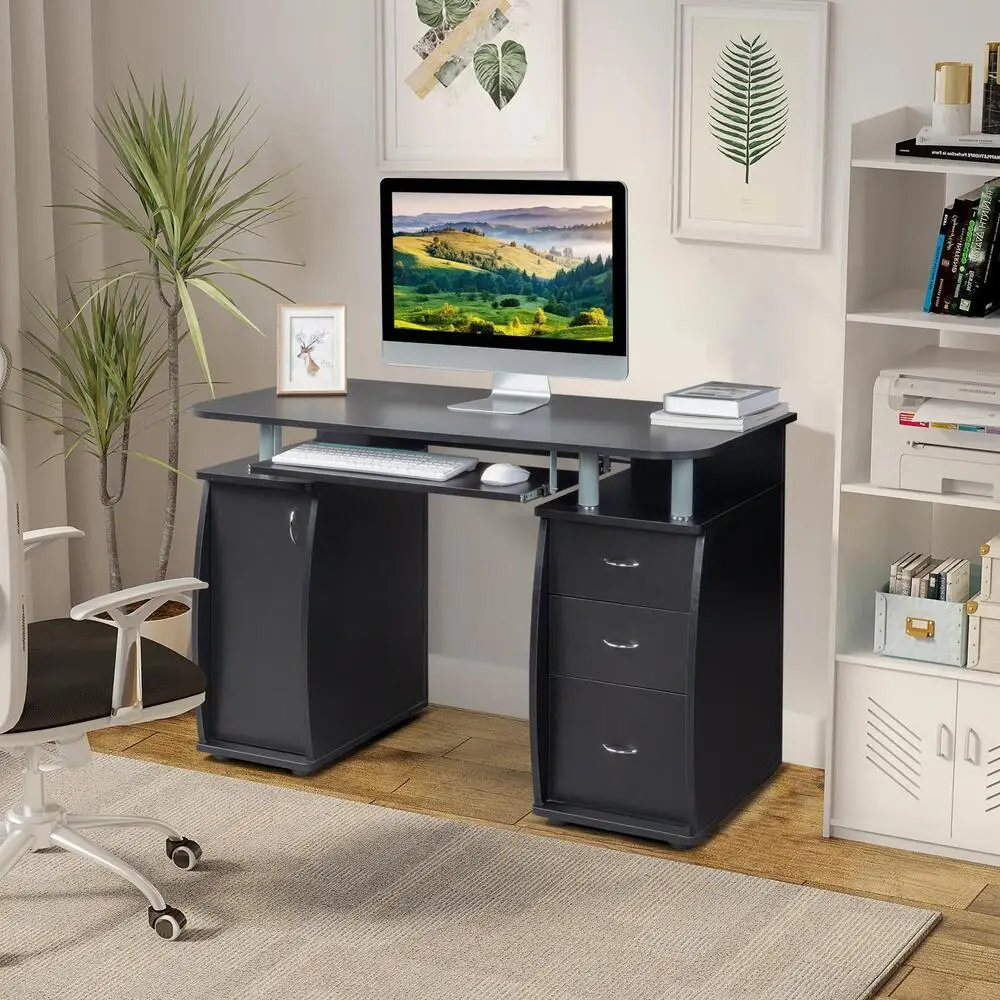 Laptop desk, home office study furniture with 3 drawers 4
