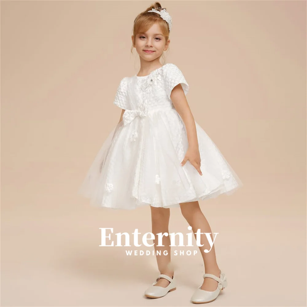 Flower Girl Dresses A-line Scoop Neck Princess Girls Elegant Dresses Knee-Length Satin Wedding Dresses Vestidos Para Niñas