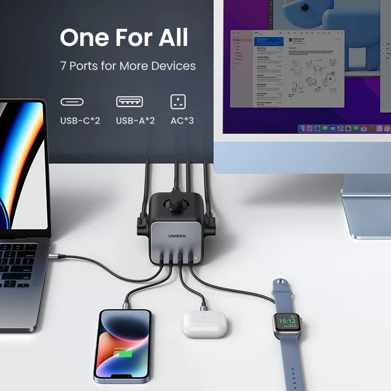 UGREEN 65W Desktop Charger Power Strip Charging Station Fast Charging For Laptop Macbook iPhone 14 13 Phone Charger