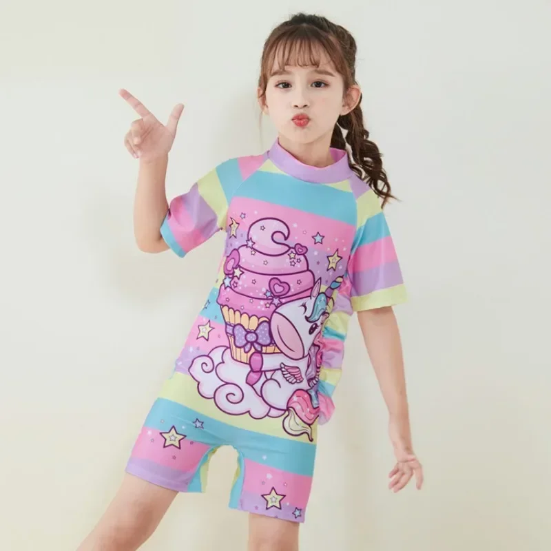 Girl Conservative Swimsuit Cartoon Cute Children's Swimsuit One Piece Girl Short Sleeved Shorts one piece swimsuit children swimsuit children swimsuits
