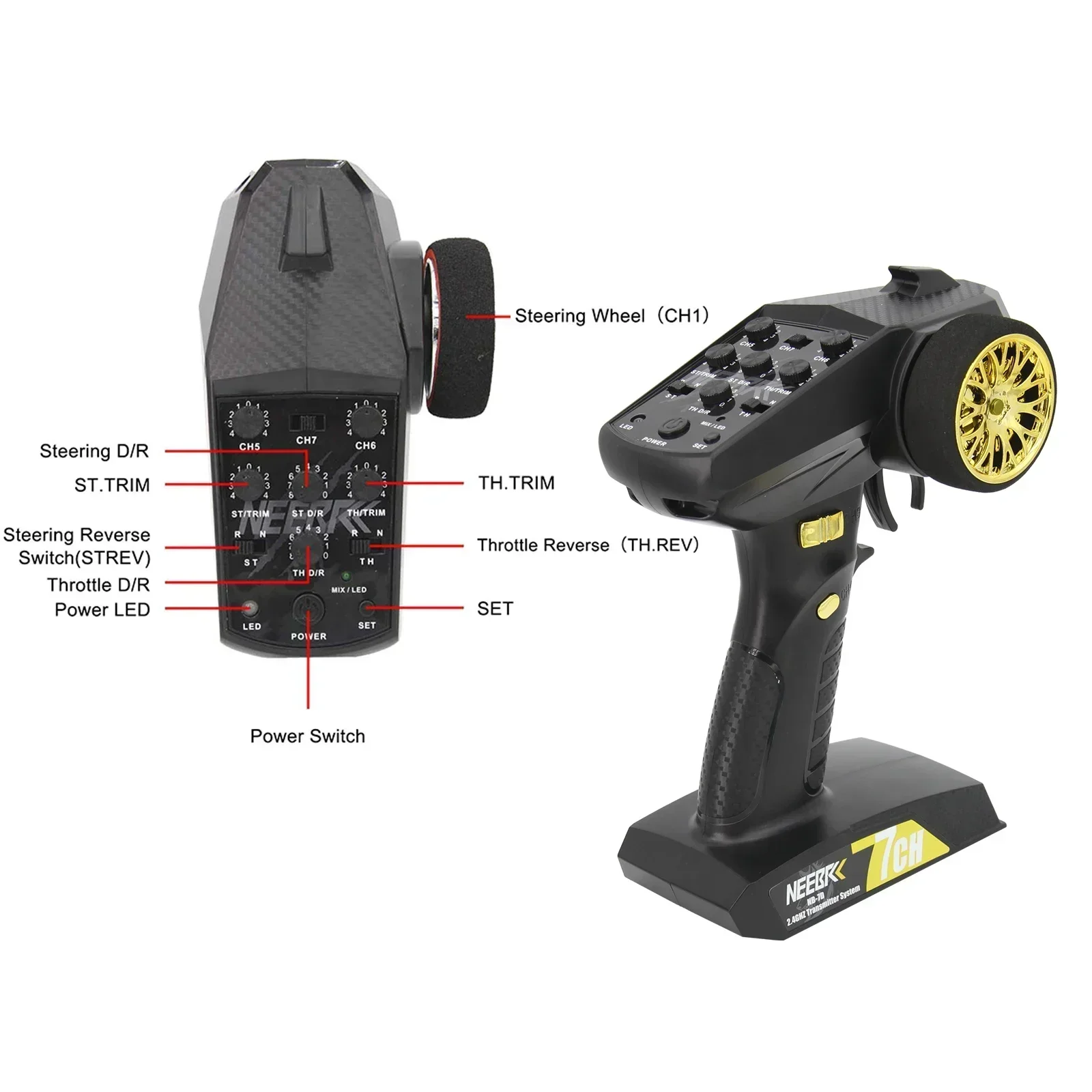 Émetteur Radio NB-7D 7CH 2.4Ghz avec Récepteur pour Voiture RC