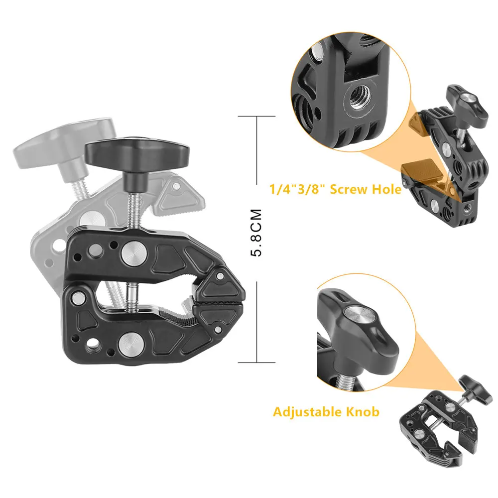 Camera Metal Super Clamp Strong Clip With 1/4" 3/8" Screw Mount Adapter for DSLR Camera Holder Clip Magic Arm for Photography