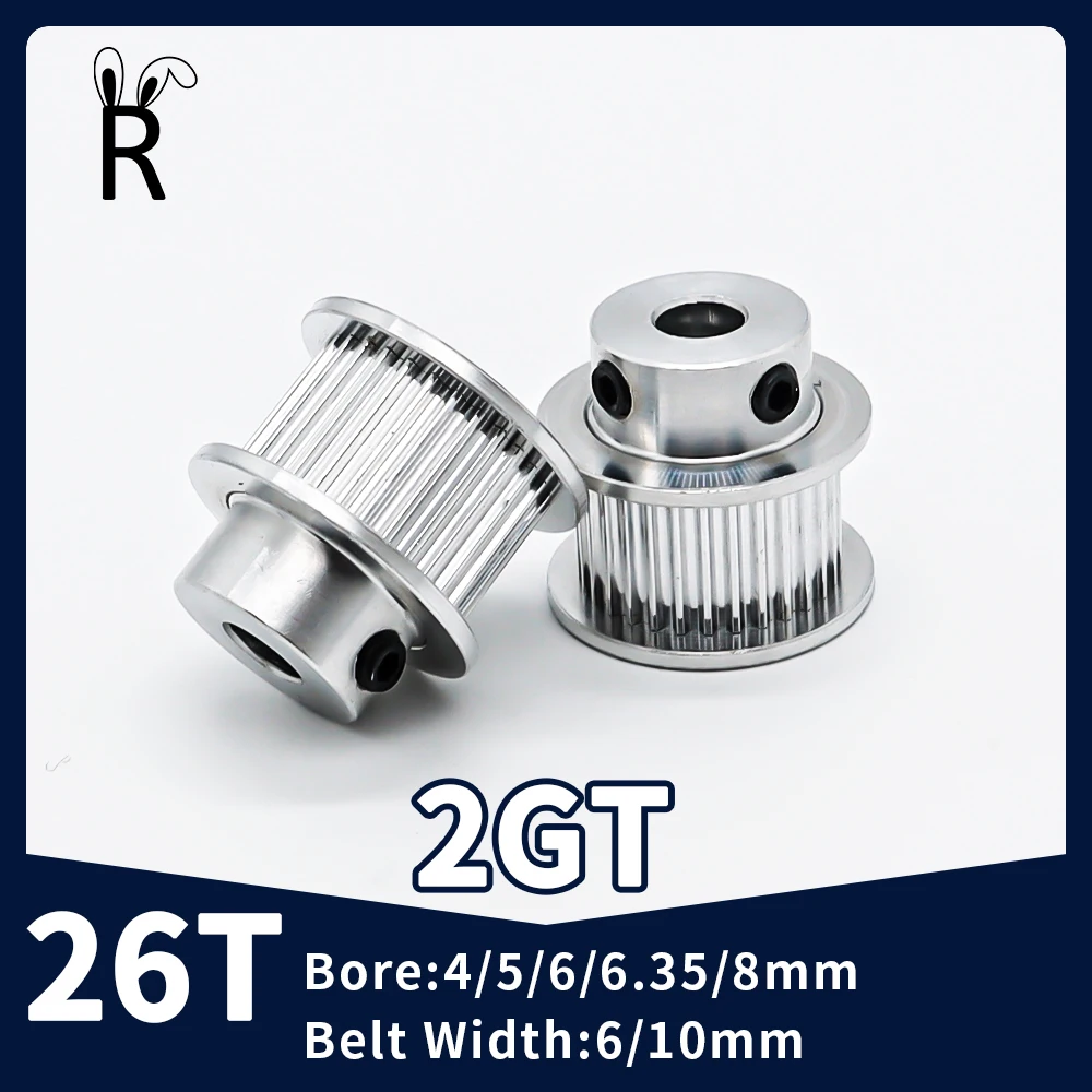 

26T Teeth 2GT Timing Pulley Synchronous Pulley Bore 4/5/6/6.35/8mm 2M Teeth Width 6/10mm GT2 Synchronous Wheels 3D Printer Parts