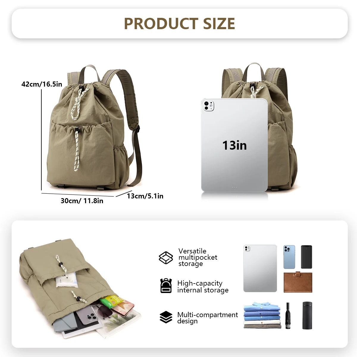 Lightweight Drawstring Backpack Sports Mountaineering Fitness Storage Backpack Men's Niche Travel College Student Bag Women's Fishing Camping Outdoor