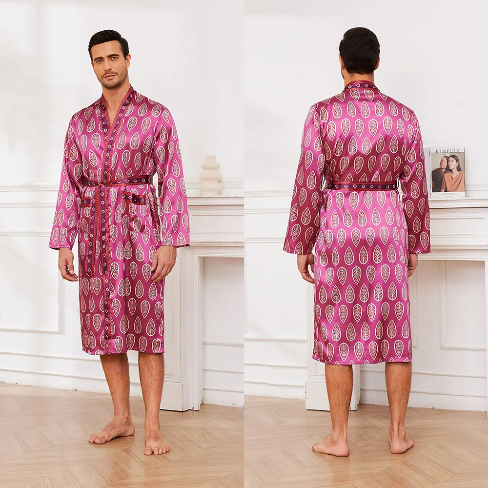 Tony&Candice Men's Silk Satin Bathrobe Robe Long Solid Silk Pajamas Men Silk Nightgown Sleepwear Kimono Homme Dressing Gown