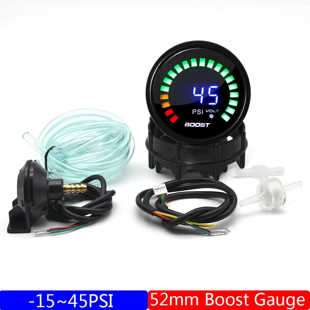 Turbo Boost Gauge para carro, Air Fuel Ratio, tacômetro, temperatura do óleo da água, medidor de pressão do óleo, ETG Volt, gasolina, fumaça Len, 52mm, 12V