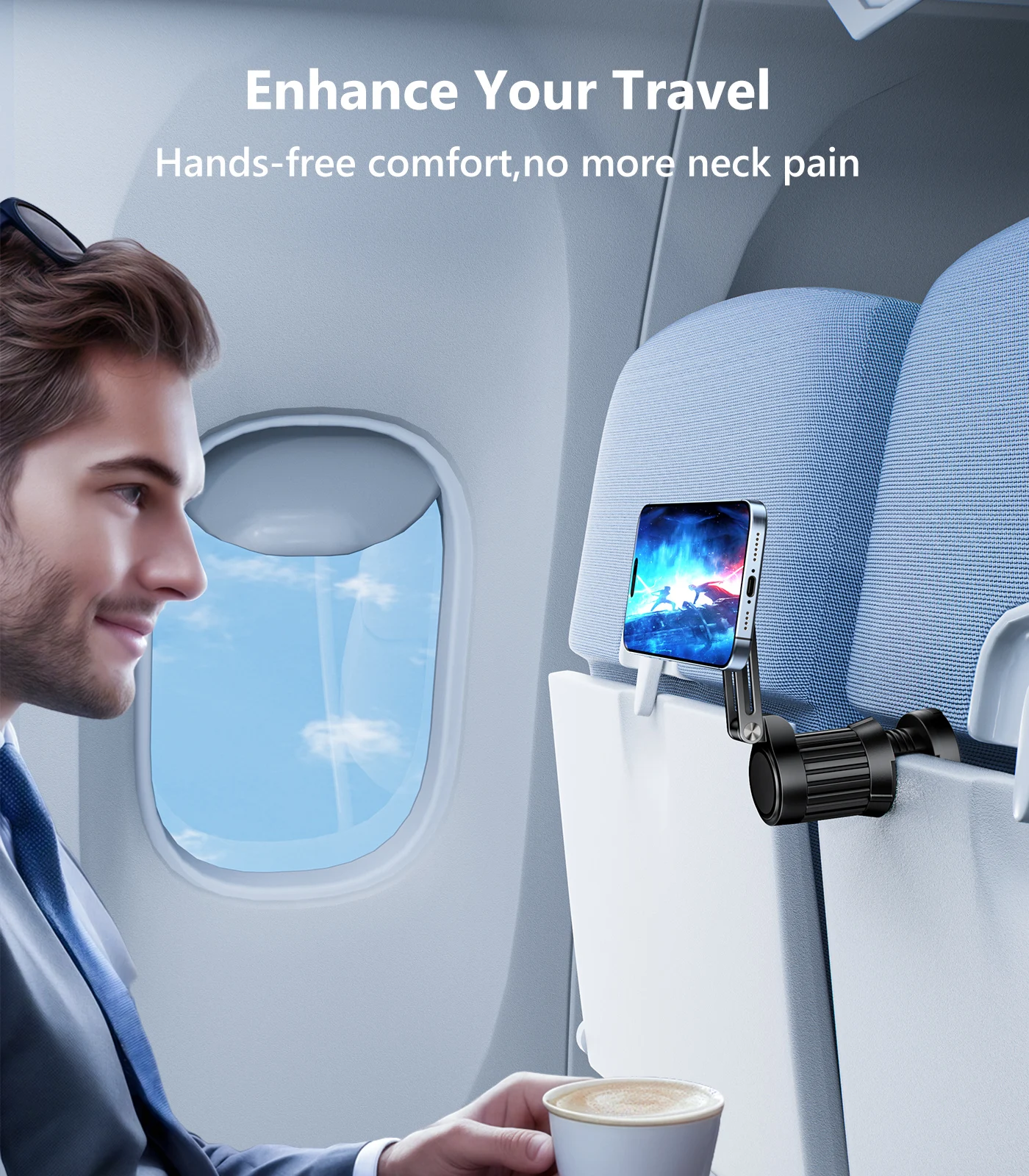 Eary Magnetic Phone Holder Stand Airplane Travel Accessories 360° Rotatable Portable for Desk Train Seat for iPhone 16 Samsung