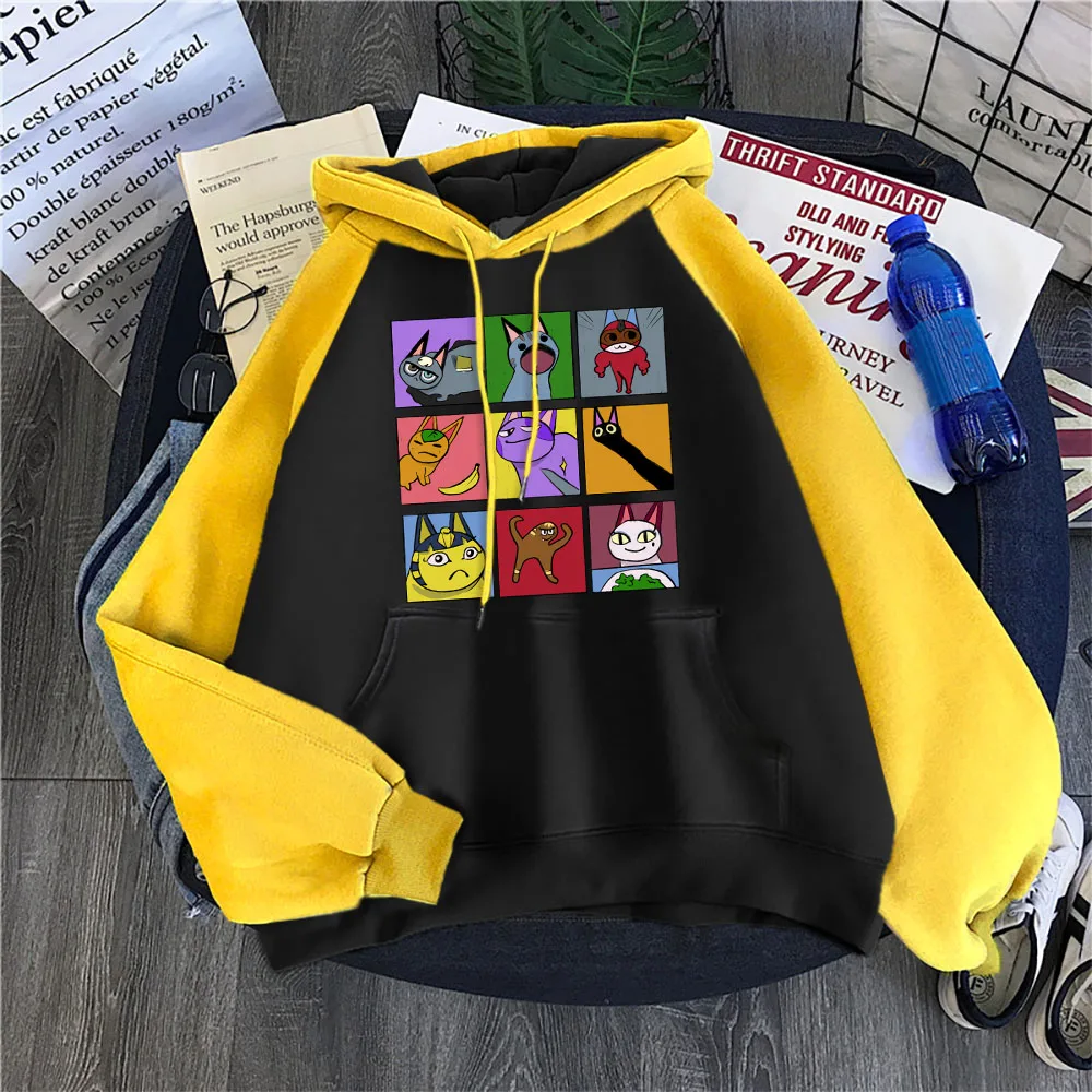 

Nine Grids Cat Meme Board Colorful Funny Hoodies Female Harajuku Raglan Hoodie Cute Crewneck Clothing New Pocket Women Pullover