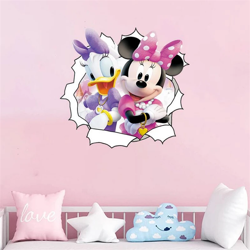 3D Cartoon Mickey Minnie Donald Duck Wall Stickers Kid's Room Kindergarten Amusement Park Baby Bedroom Wall Art Decoration