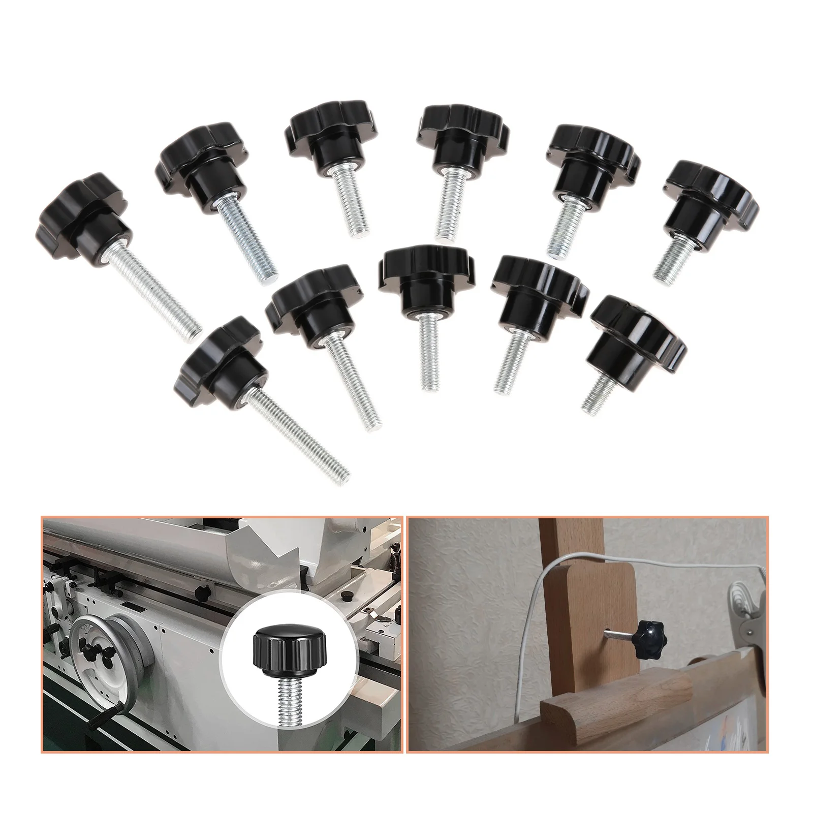 

2Pcs Plastic & Metal Clamping Knobs M6/M8/M10 Star Shaped Head Knob Screw Clamping Nuts Knob Plastic Head Thread Plum Durable