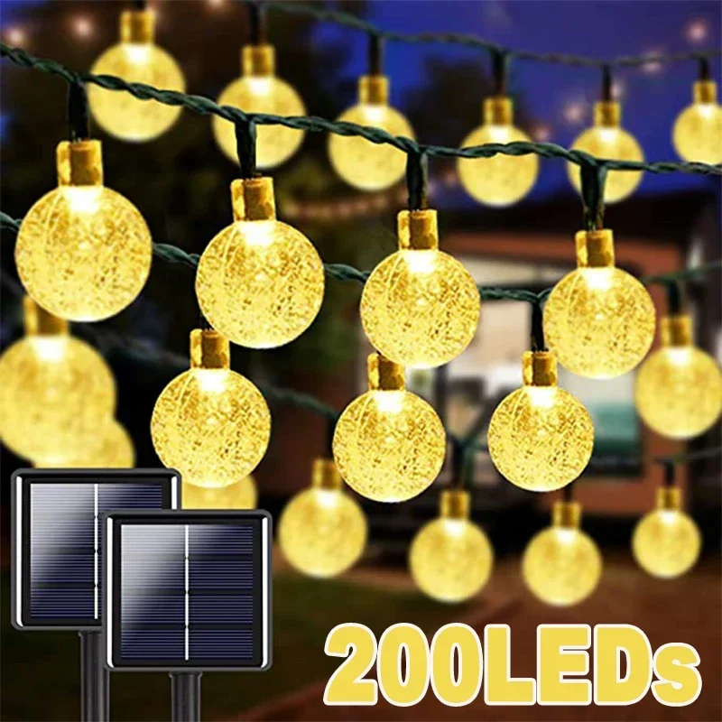 Solar String Lights Outdoor Crystal Fairy Light Chritmas Garland 8 Modes Waterproof Patio Light for Garden Party Decor solar automatic drip irrigation kit automatic watering irrigation system 7 timing modes 30 watering modes 98 42ft for garden beds patio lawn plants