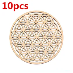 Set of 10 Natural Wooden Flower of Life Carved Coasters - 10cm (10pcs)
