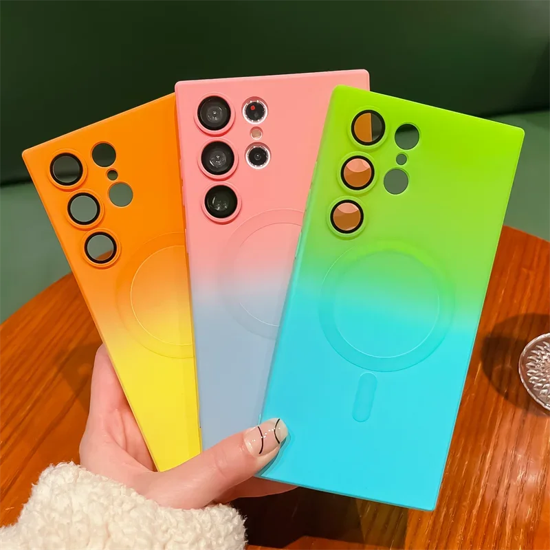 Luxury Gradient Soft Silicone Magnetic Case with Lens Film Cover