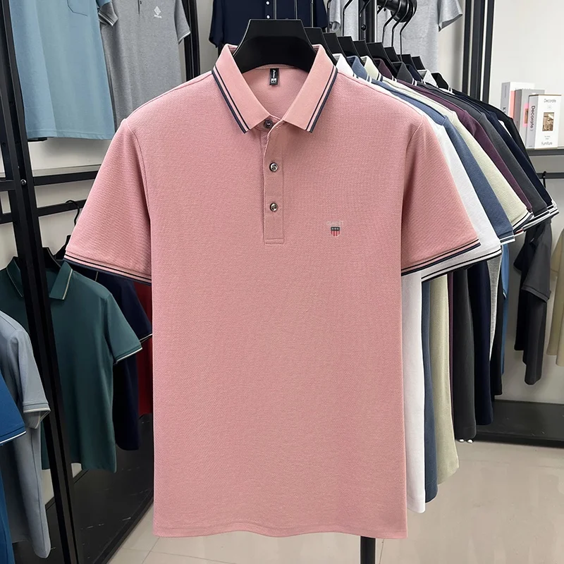 100% Reine Baumwolle Sommer Herren Premium Marke Exquisit Besticktes Poloshirt Knitterfrei Atmungsaktiv Tägliches Business Casual Oberteil – Detail 8