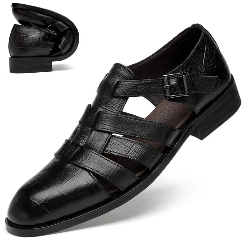 Pointed hollow buckle casual all-match men's sandals dress shoes summer leather shoes D208