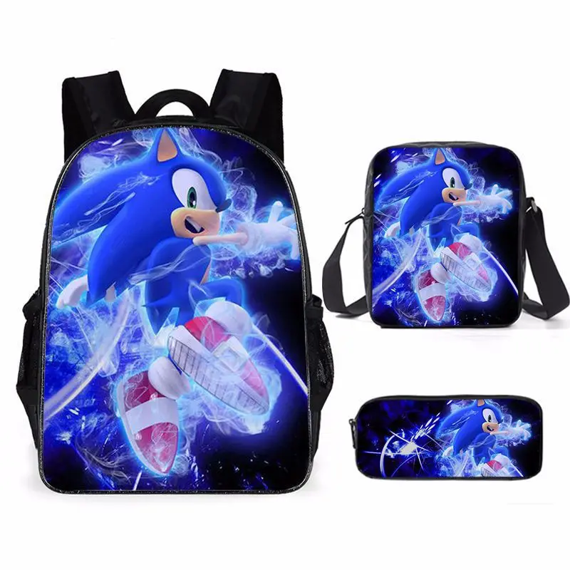 

The New Cartoon Sonic Three-piece Schoolbag Primary and Secondary School Students Messenger Bag Pencil Bag Backpackbirthday