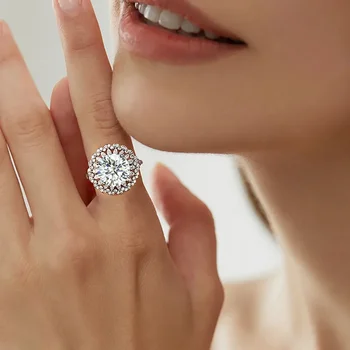 5CT Large Moissanite Diamond Rings For Women 925 Sterling Silver Babysbreath Flower Wedding Ring Fine Jewelry GRA 6
