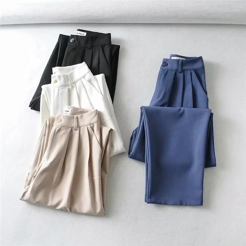 

High Waist Women Solid Color Blazer Suit Pants Pleat Harem Pants Spring Autumn Simple All Match Casual Commute Tailored Trousers