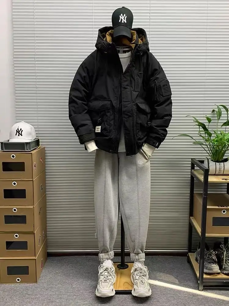 2024 New Men's Parka down Jaet Thiened Warm Casual Loose Fit White Du Feather Workwear Sle Windproof Youth Faion