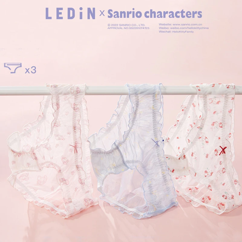 

Sanrio Kawaii Cinnamoroll Hello Kitty My Melody Underwear Lace Antibacterial Mesh Sexy Panties Cute Girls Breathable Panties