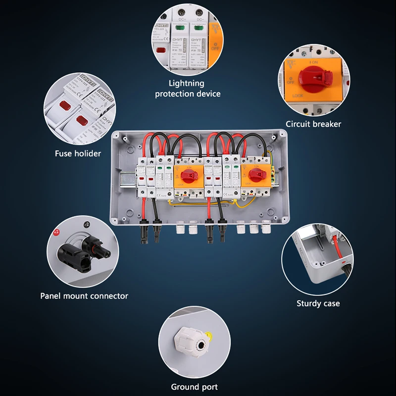 Solar photovoltaic PV Combiner Box Surge Lightning Protection Outdoor Waterproof 2 input 2 out DC 1000V IP65 Distributor