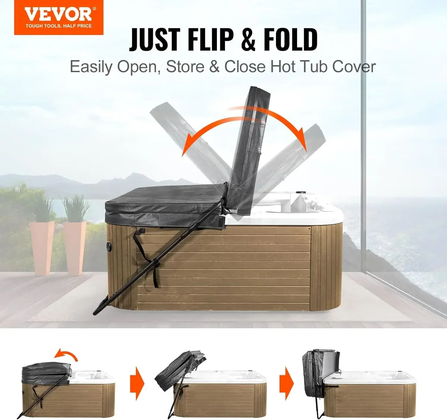 Hot Tub Cover Lift, Spa Cover Lift, Height 31.5"-41.3" Width 53"-92.5" Adjustable, Installed at The Bottom on One Side