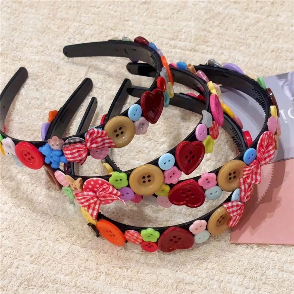 Dopaminfarbenes Knopf-Stirnband, Gesichtswäsche, Y2k, kindisches Haarband, Kopfbedeckung, koreanischer Stil, Schleife, Haarreifen – Detail 6