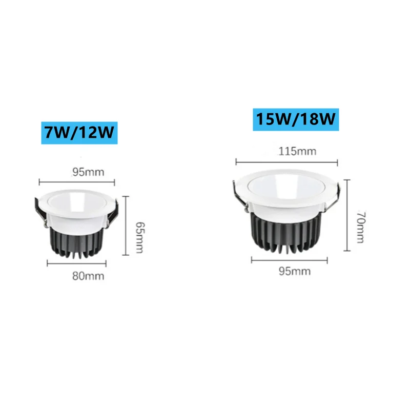 60 눈부심 방지 스포트라이트 호텔 벽 세탁기 LED COB 다운라이트 18W, 220V, 따뜻한 흰색, 조광 없음, 흰색 천장 램프, 20 개 포함