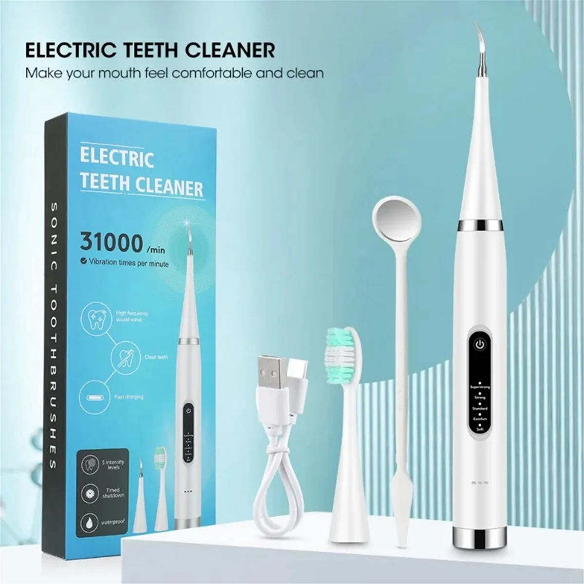 Electric Teeth Cleaner Tooth Whitening & Cleaning Device Waterproof Tartar Remove Fresh Breath Oral Care,White(1 X Head) 2