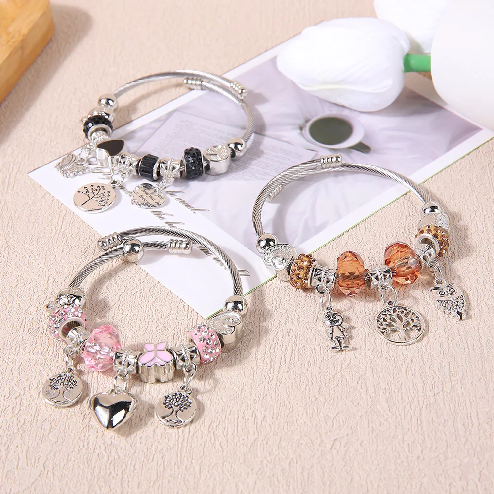 Women's Fashion Multi Type Plate Home Stainless Steel Alloy Multi Element Bead Love Jewelry Bracelet Date Party Holiday Gift