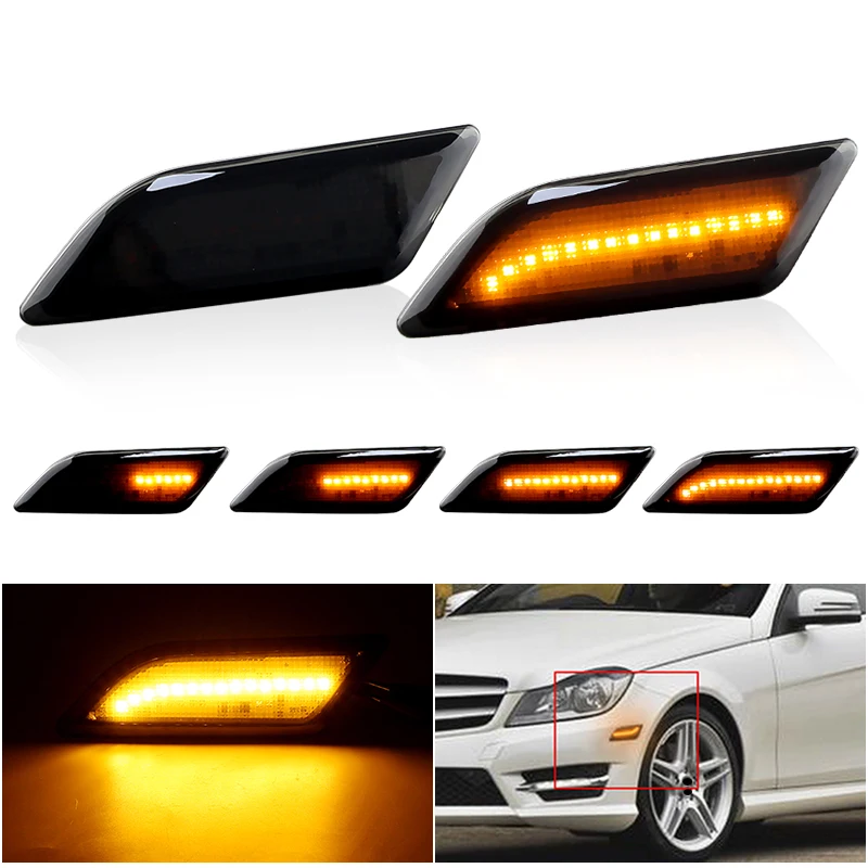 Smoke LED Side Marker Lights For Mercedes C300 C350 C63 AMG 2008-2011 – Pair