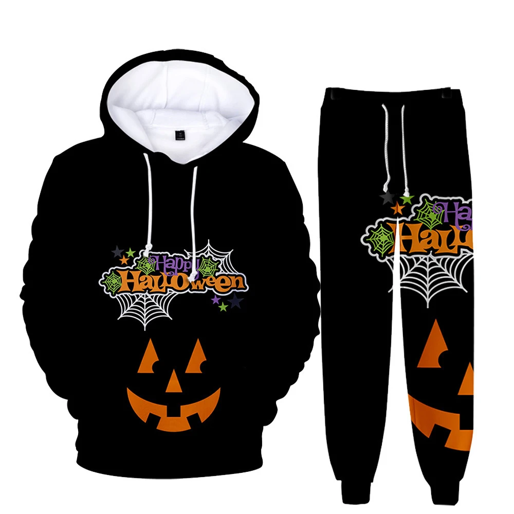 thumbnail image 1 of Conjunto de 2 piezas para hombre, sudadera con capucha y pantalón con estampado 3D de calabaza y linterna de terror para Halloween, conjunto de chándal de gran tamaño de alta calidad para hombre, 1 of 5
