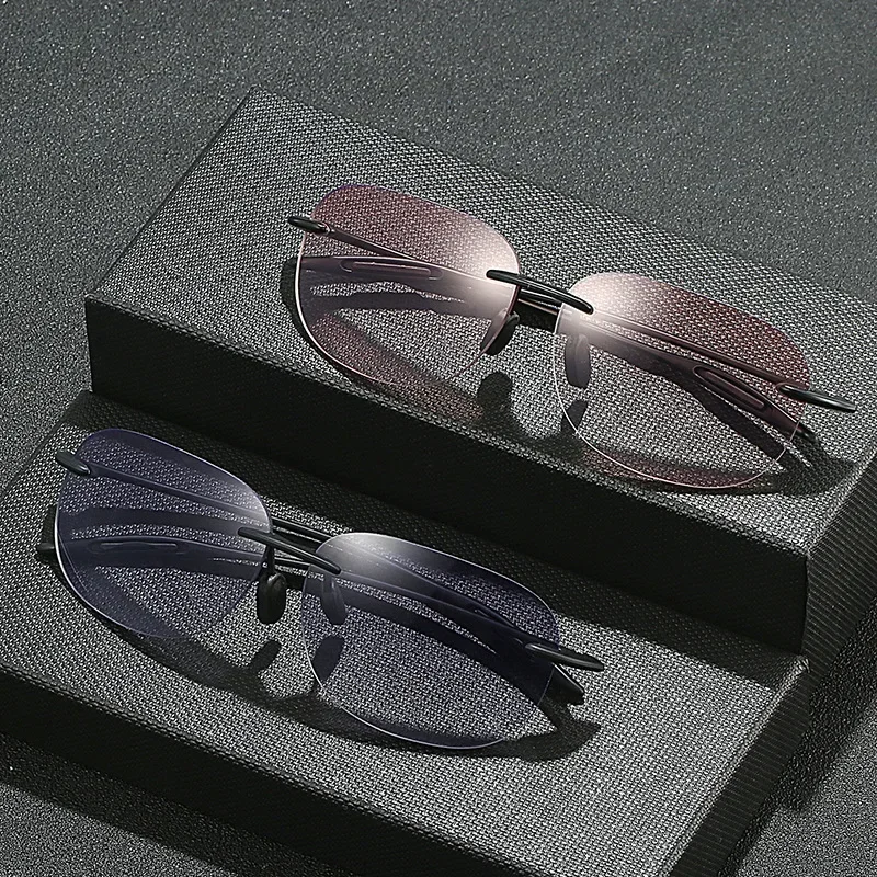Fashionable Prescription Reading Eyeglasses Progressive Bifocal Sun Glasses for Middle-aged Frameless Presbyopia Glasses Diopter 2