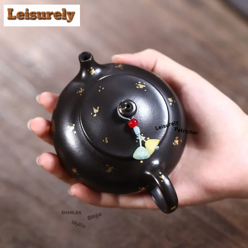 150ml Yixing Purple Clay Teapots Handmade Sprinkle Gold Black Pot Raw Ore Dahongpao Mud Tea Maker Kettle With Infuser Zisha Tea
