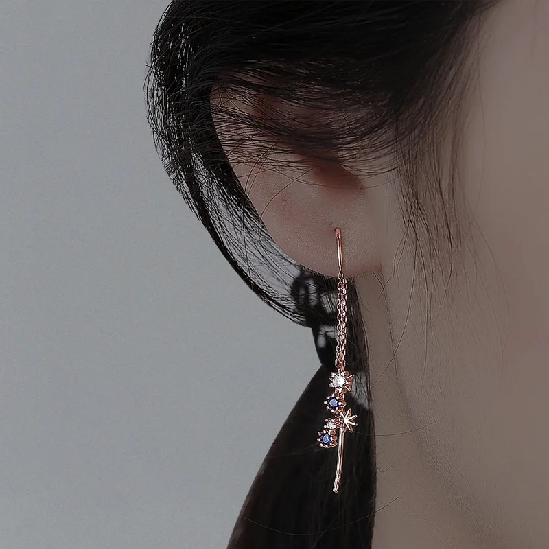 Drop Earrings Asymmetrical Blue Starry Star Female Dazzling Micro-inlaid Zircon U-shaped Fashion Jewelry
