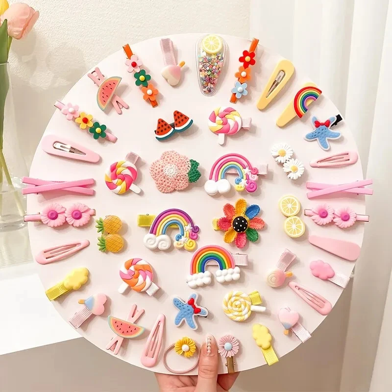 Hair Clips 14Pcs Cartoon Baby Hair Clip Set Flower Fruit Baby Girl Barrettes Bangs Hairpins Kids Hair Accessories