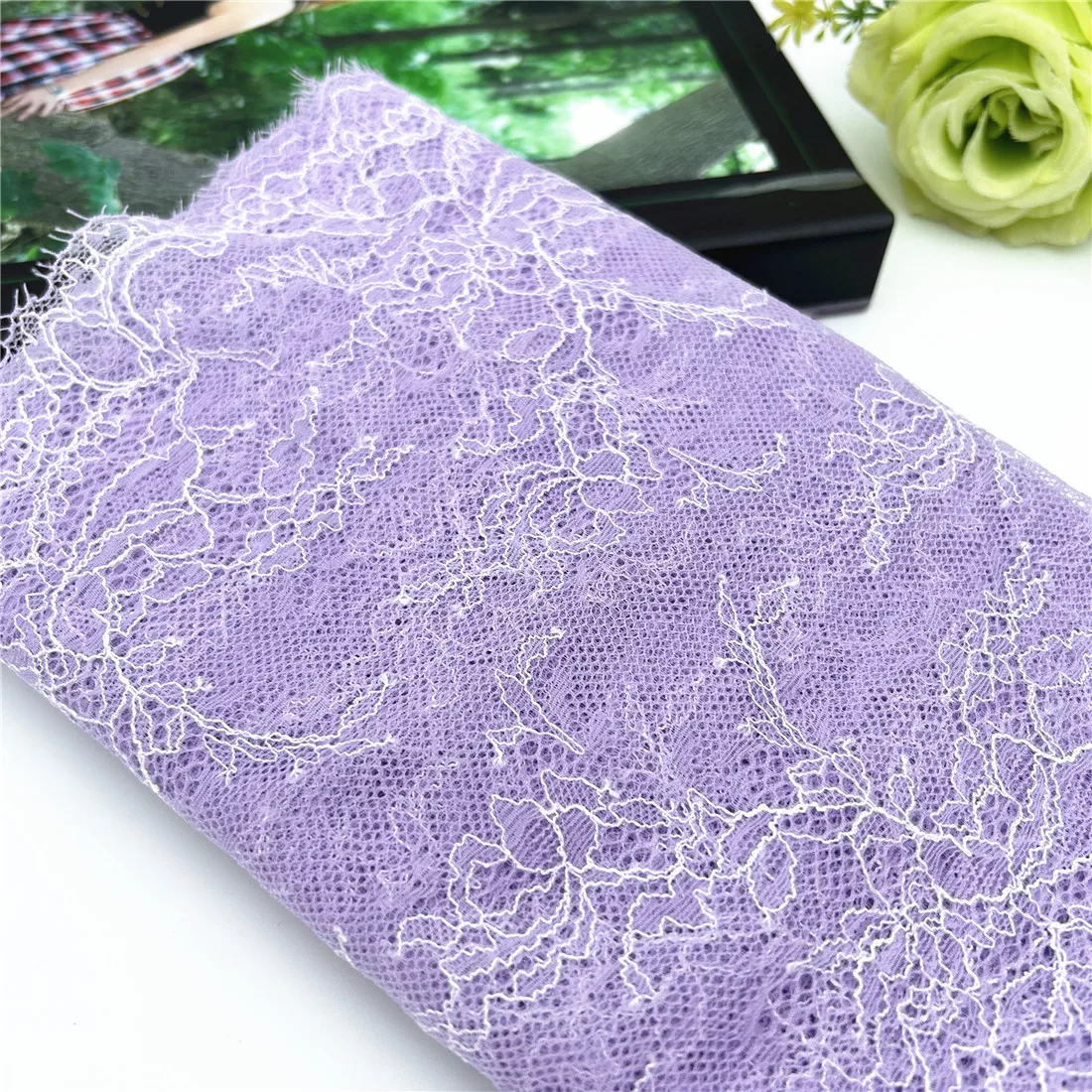 3y/lot Width 9 1/4 inch 2-Tone 23.50cm Pale Purple Non-Elastic Eyelash Lace Trim Lingerie Sewing Craft DIY Apparel Fabric Lace 1