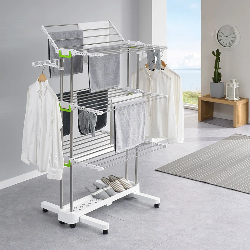 

Multi-function Stainless Steel Clothes Racks Mobile Folding And Drying Baby Hangers Wing Storage And Drying Bracket