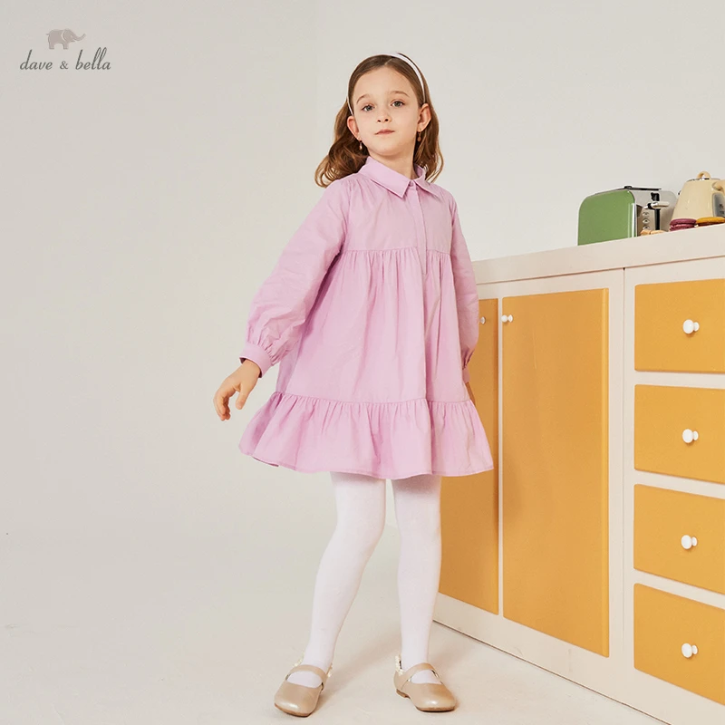 

DK1230407 Dave Bella Spring Girl's Fashion Solid Dress Children Sweet Dress Kids Infant Lolita Clothes