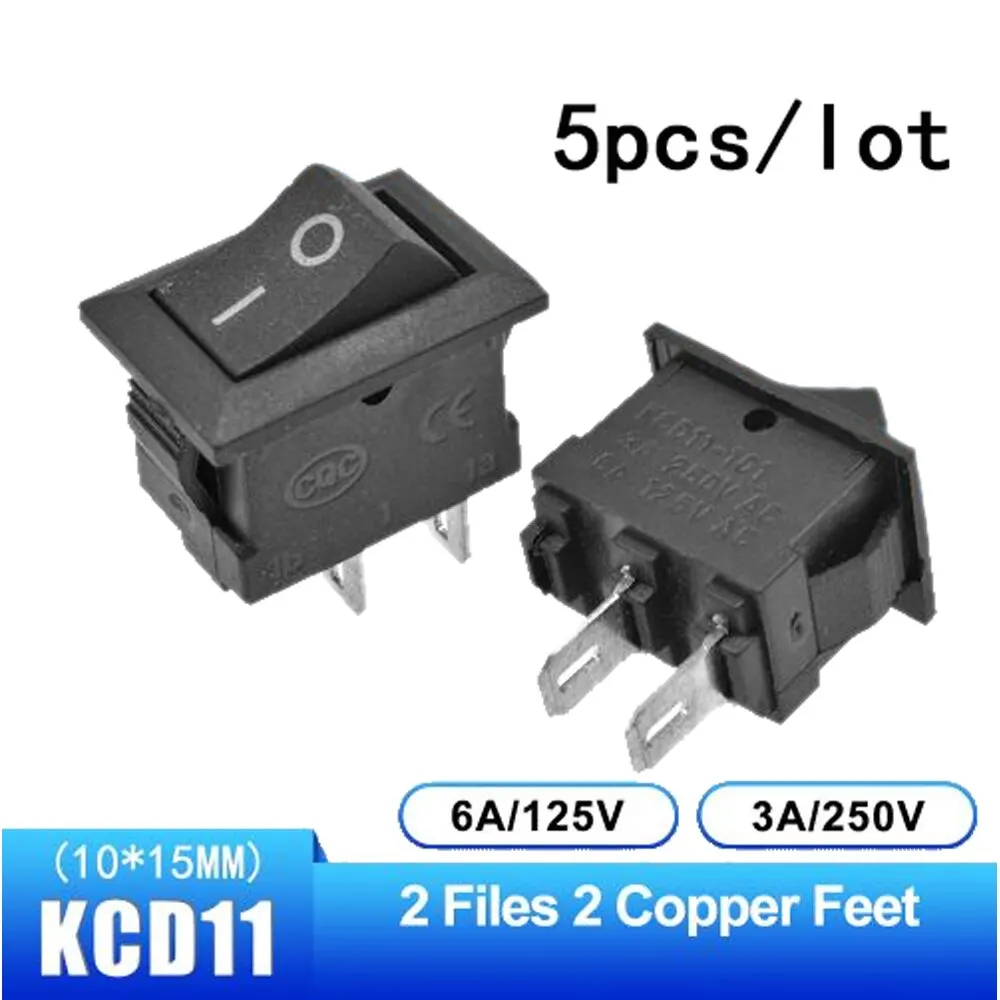 5 Pezzi Interruttore Bilanciere KCD11 2 Pin ON/OFF 3A/250V - SPST 10x15 Mm Per Auto, Camion, Barca, Decoder
