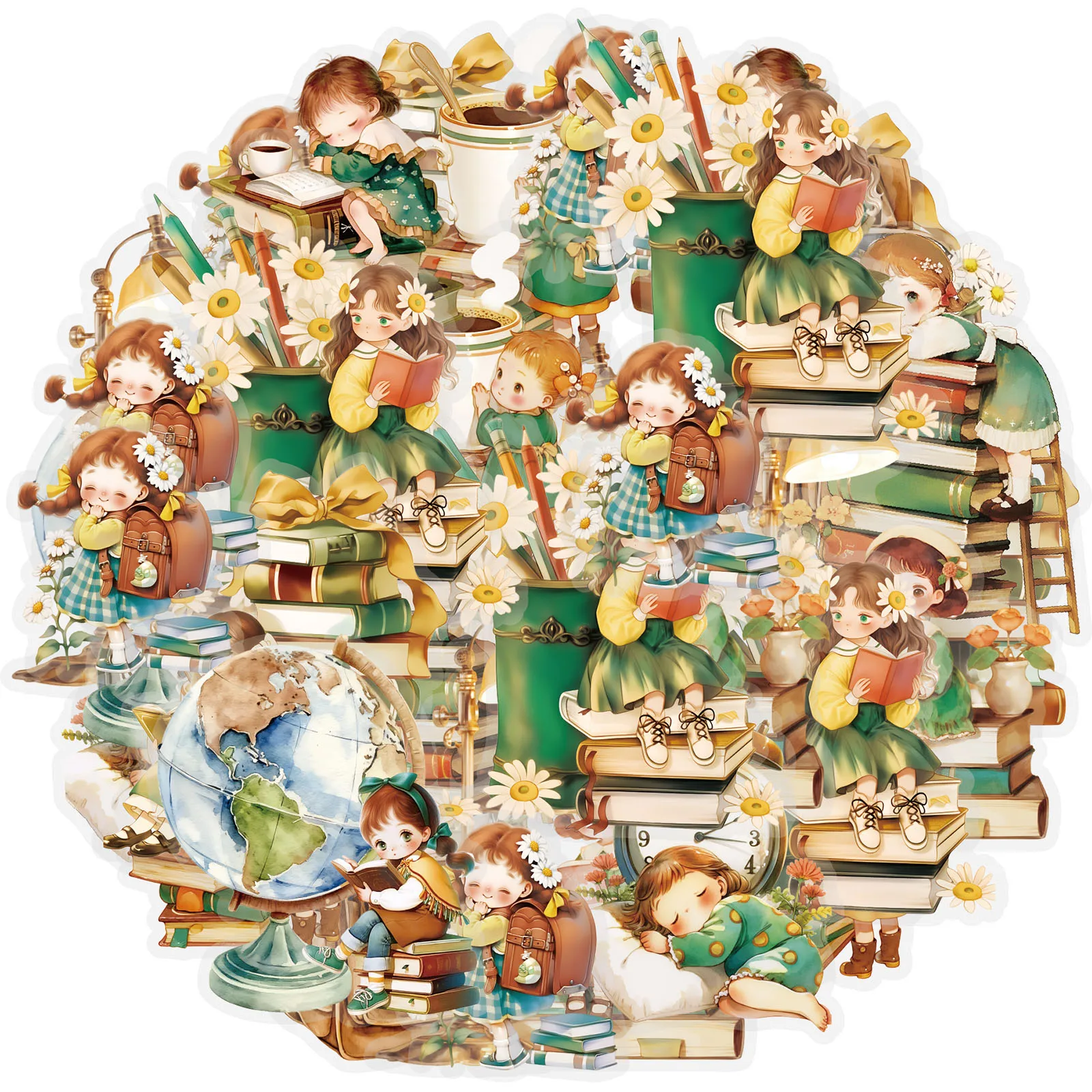 에토리 라이프 스터디 어드벤처 북쉘프 문학 소녀 스티커 10개 빈티지 스터디 스..