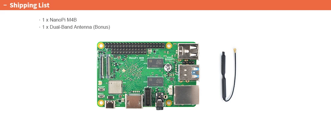 NanoPi M4B Kit Dual Core Cortex-A72+Quad Core A53 Rockchip RK3399 RPI-GPIO+PCIex2 5G Wifi&BT5.0 USB3.0 HDMI OpenWRT Multi Ubuntu